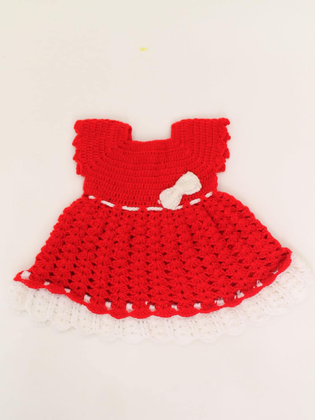 

Woonie Girls Self Design Bow Detail Knitted Jumper Dress, Red