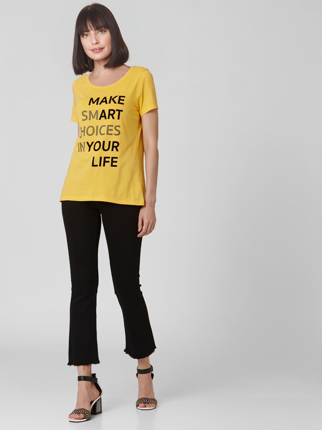 

Vero Moda Typography Printed Cotton T-shirt, Yellow