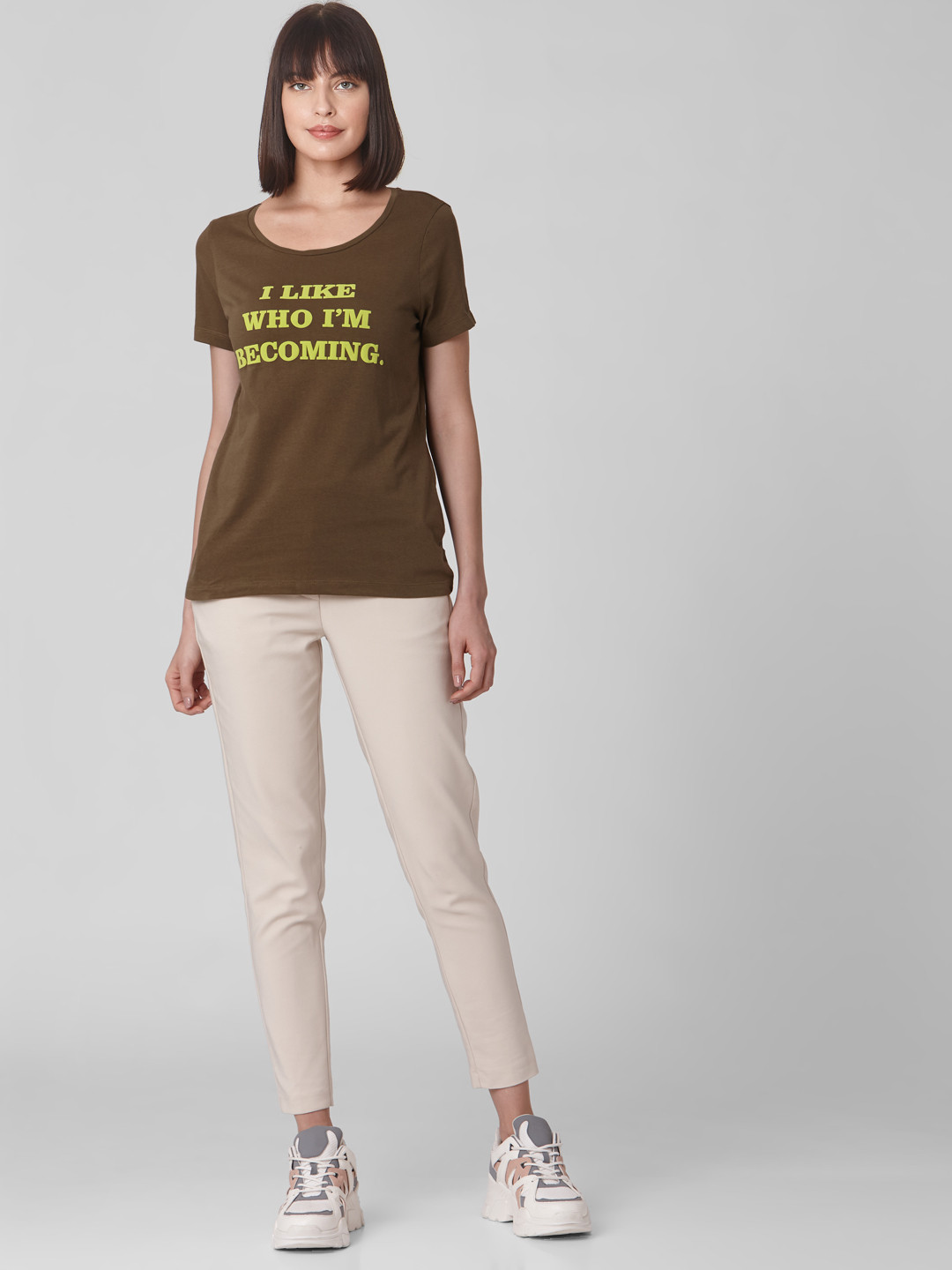 

Vero Moda Typography Printed Cotton T-shirt, Olive