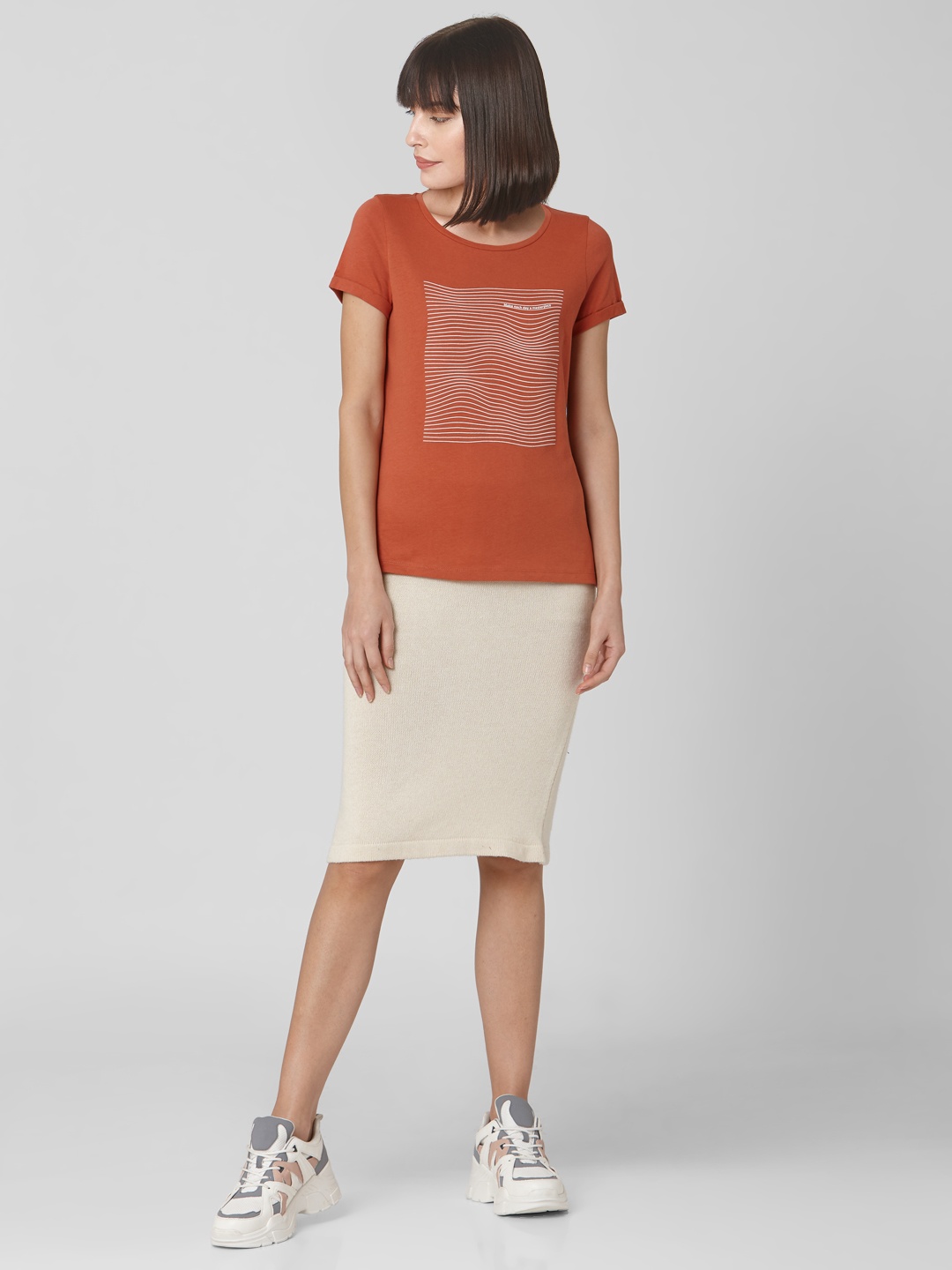 

Vero Moda Graphic Printed Cotton T-shirt, Orange