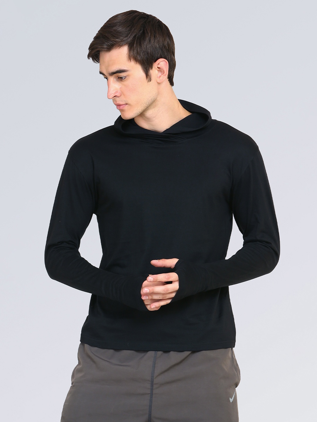 

appulse Pack of 2 Slim Fit Long Sleeves Hooded Cotton T-shirt, Black
