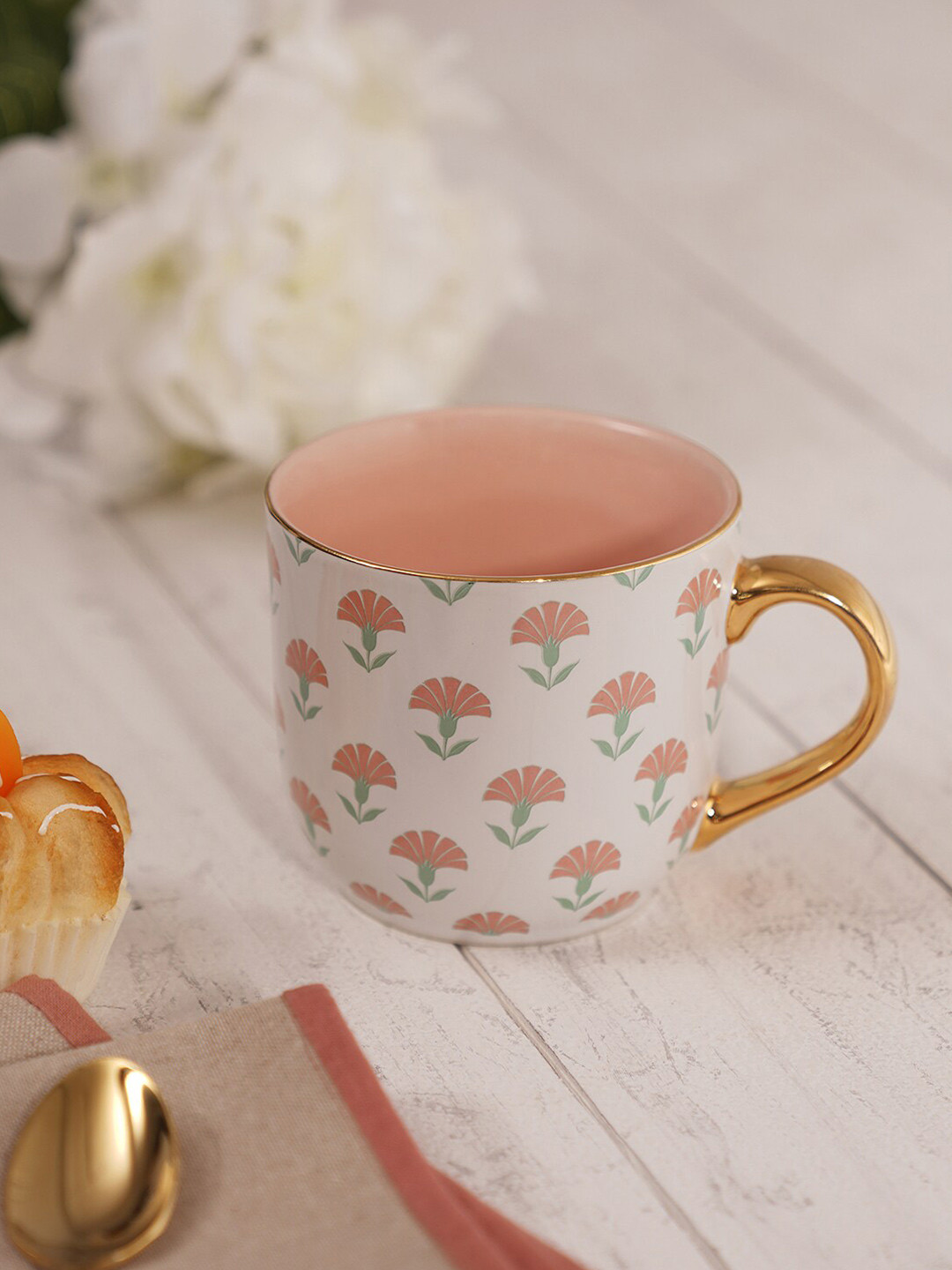 

Pure Home and Living Senorita White & Pink Floral Printed Porcelain Glossy Mug 330 ml