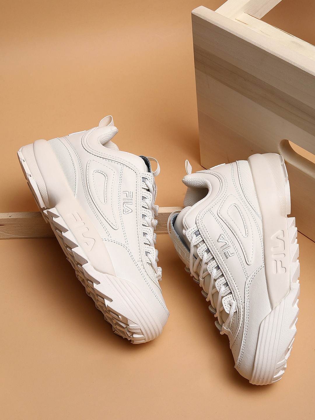 

FILA Women Textured Comfort Insole Basics Disruptor II Premium Sneakers, Off white