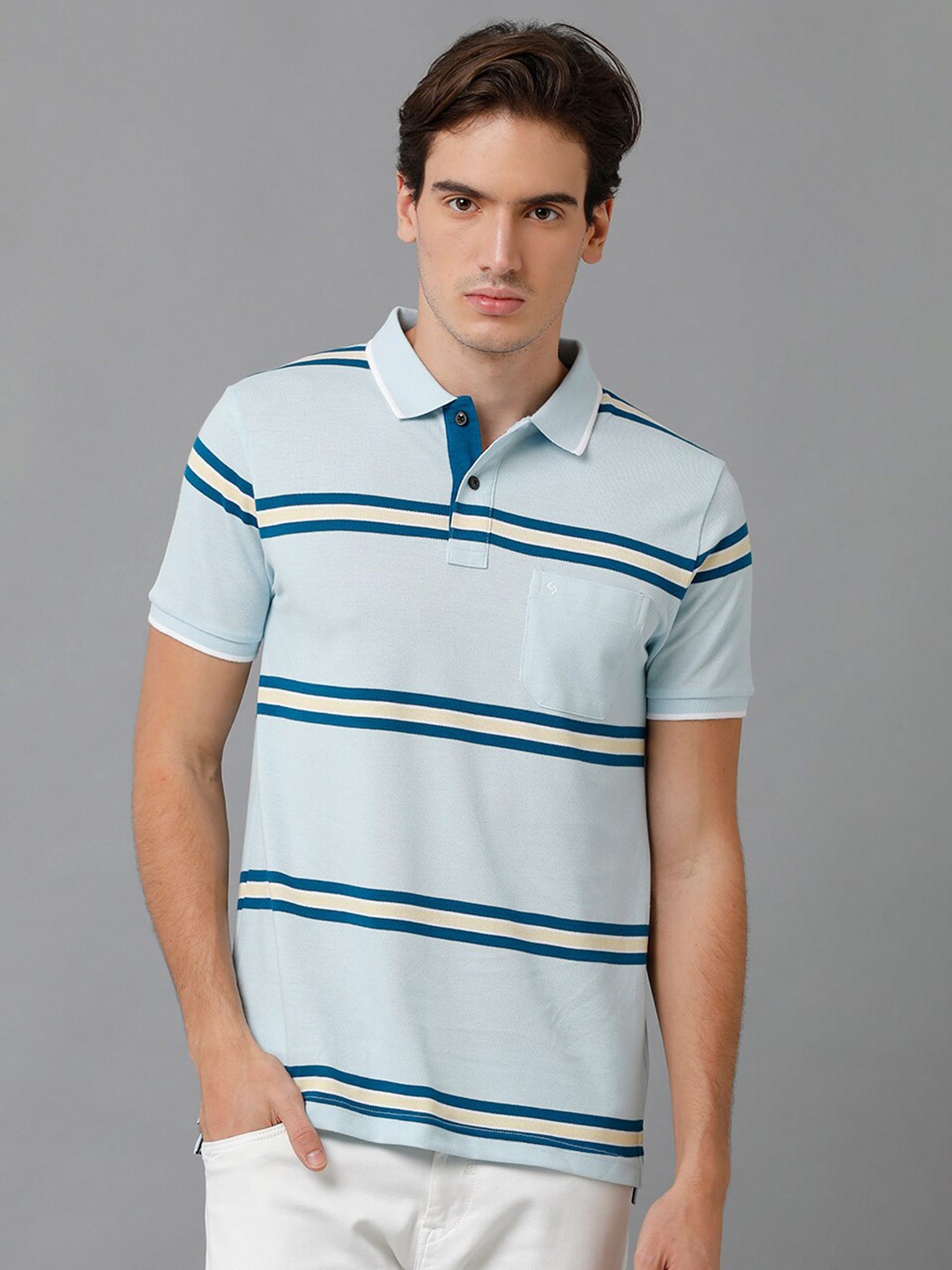 

Classic Polo Striped Polo Collar Slim Fit Cotton T-shirt, Blue