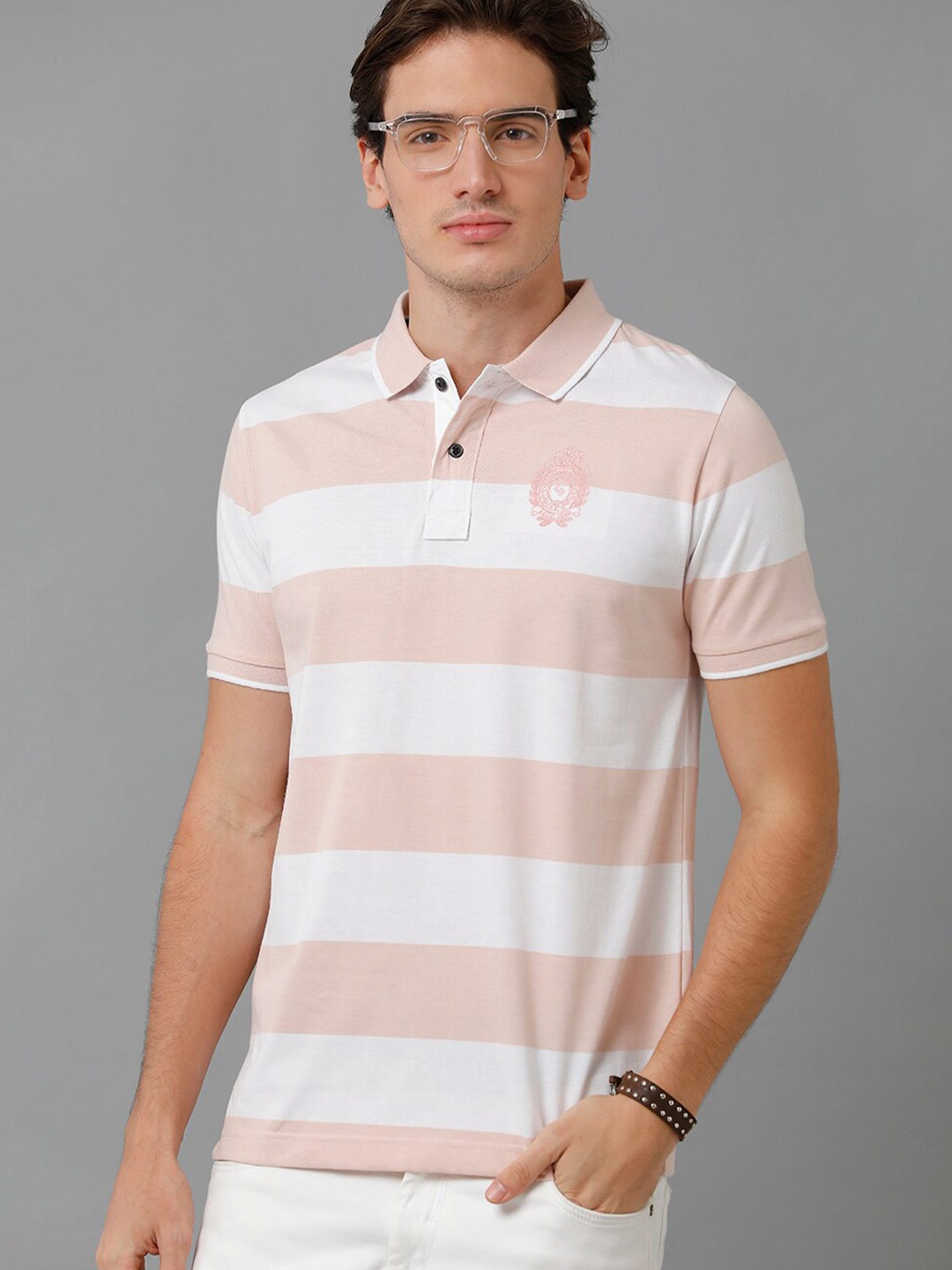 

Classic Polo Striped Polo Collar Slim Fit Cotton T-shirt, Pink