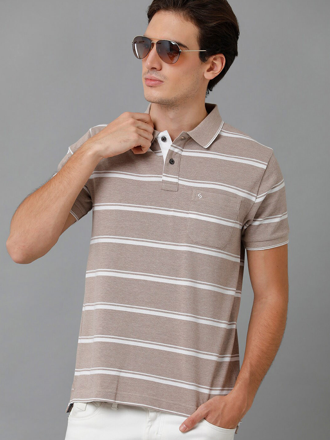 

Classic Polo Striped Polo Collar Cotton Slim Fit T-shirt, Brown
