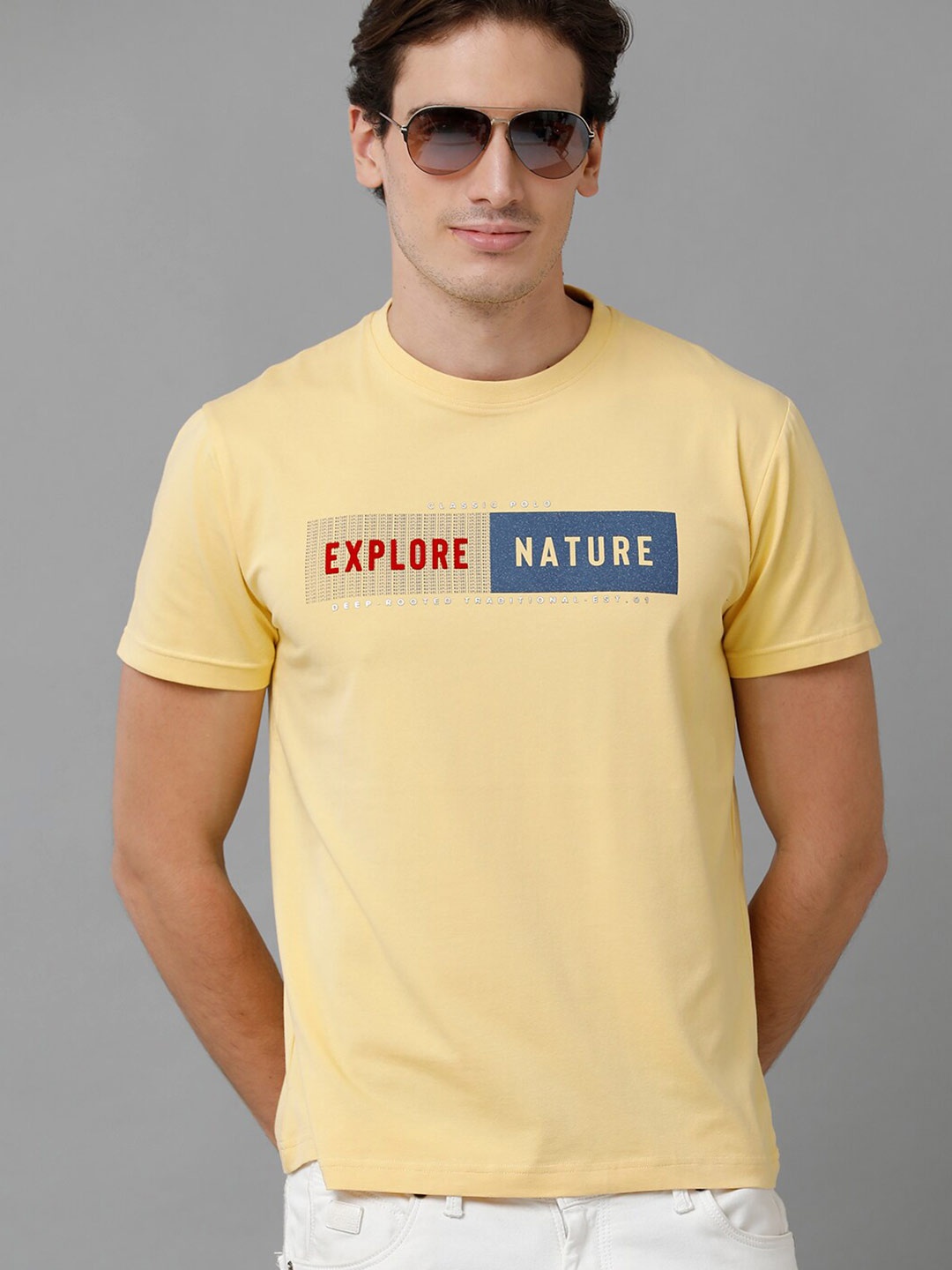 Classic Polo Typography Printed Cotton Slim Fit T-shirt, Yellow