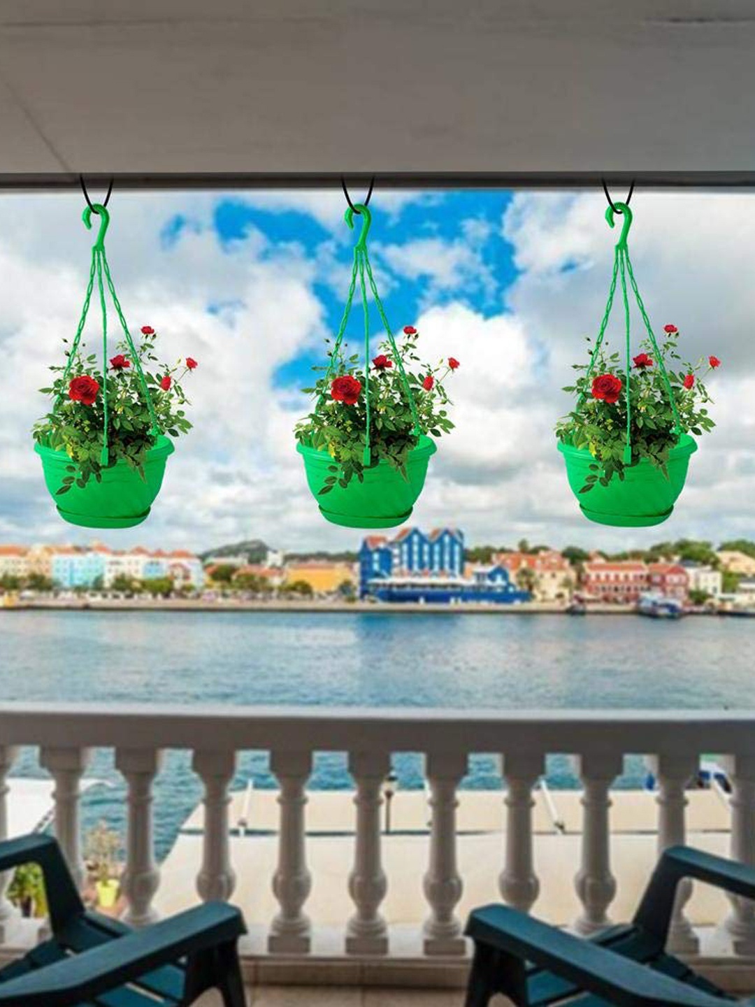 

TRUSTBASKET 6-Pcs Green Plastic Hanging Planters