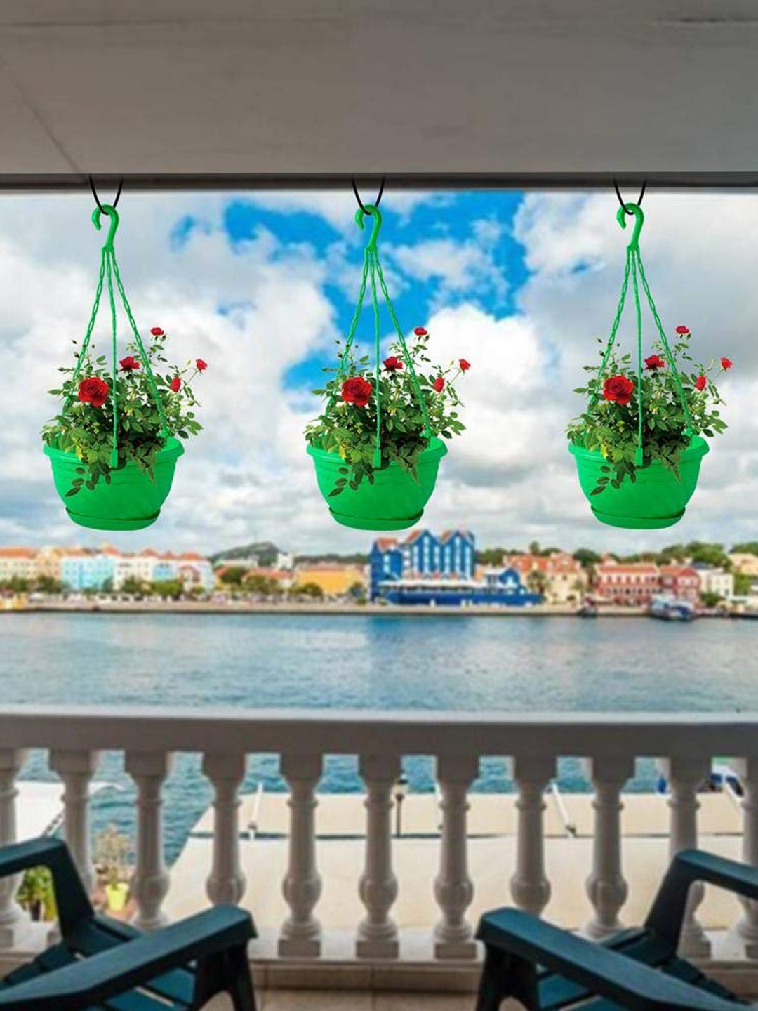 

TrustBasket 12-Pcs Green Round Hanging Planters