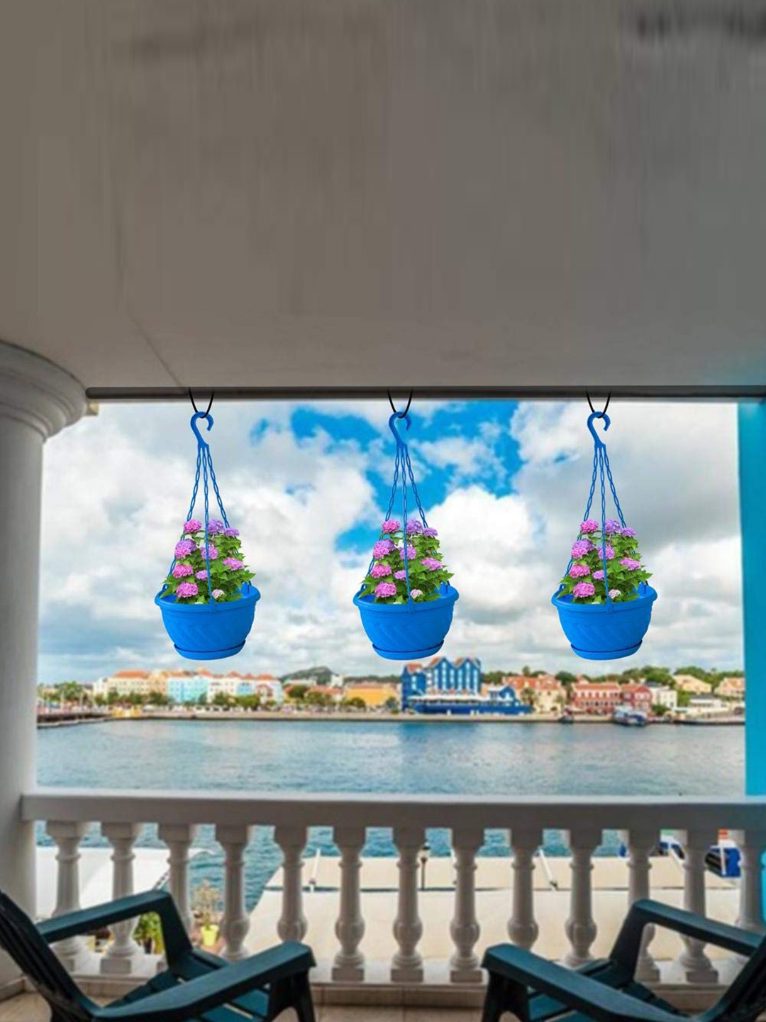 

TRUSTBASKET 3 Pcs Blue Hanging Basket Planter