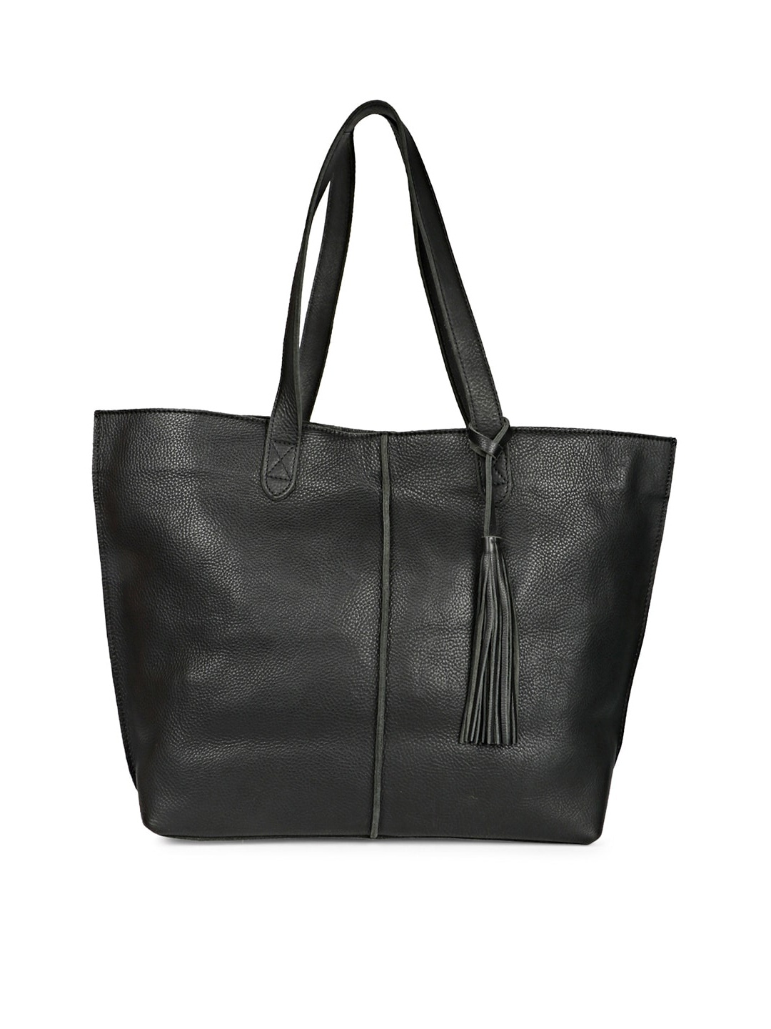 

Saint G Textured Oversized Leather Shoulder Bag With Tasselled, Black