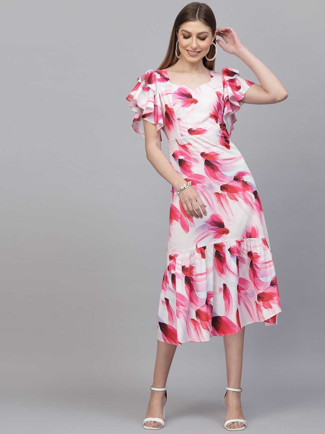 

aayu Floral Printed A-Line Midi Dress, White