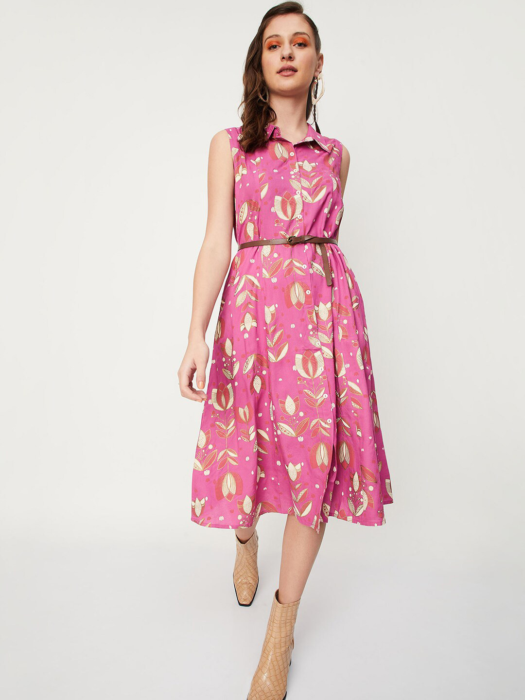 

max Floral Printed A-Line Dress, Pink