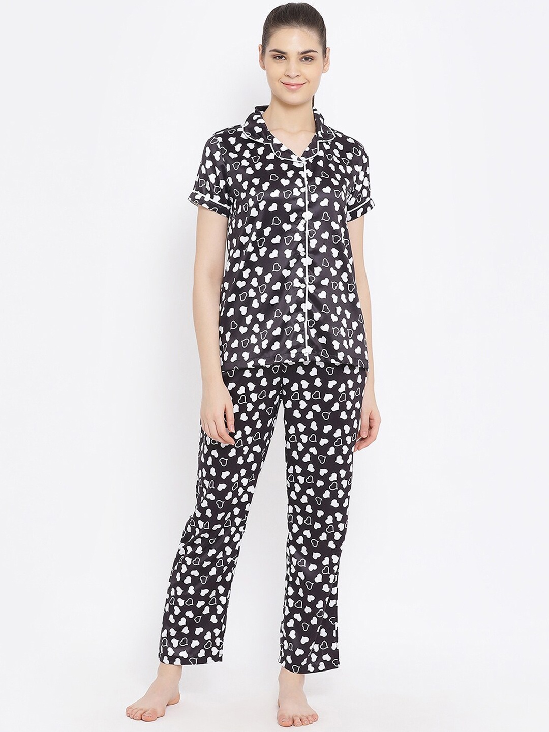 

Kanvin Conversational Printed Satin Night Suit, Black