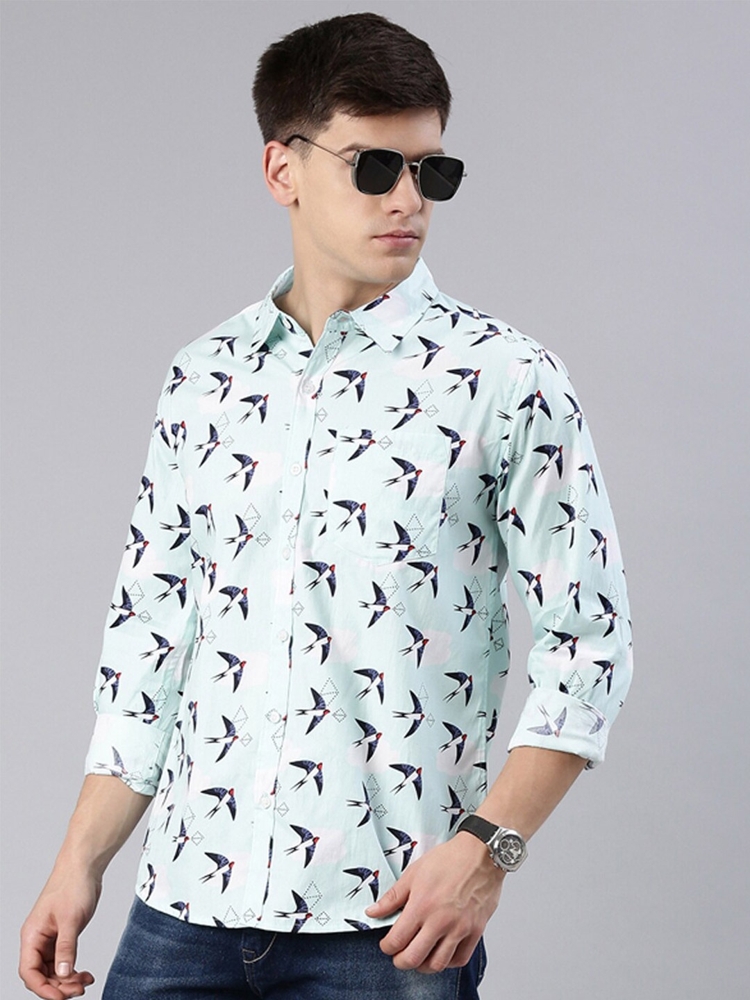

Joven Printed Cotton Casual Shirt, Blue