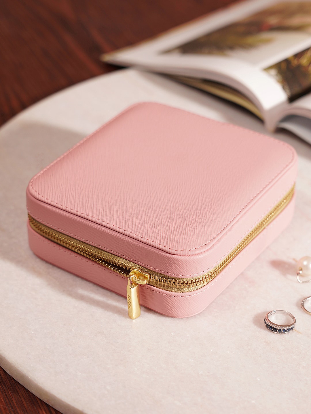 

Pure Home and Living Pink Square Faux Leather Travel Jewellery Box