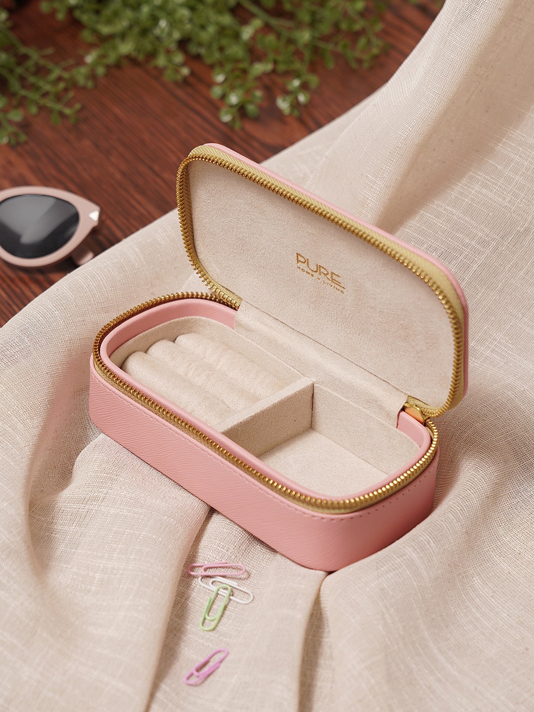 

Pure Home and Living Pink Rectangle Faux Leather Travel Jewellery Box