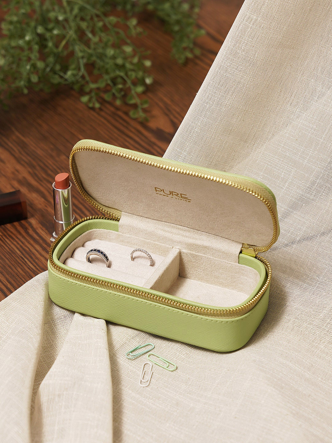 

Pure Home and Living Green Rectangle Faux Leather Travel Jewellery Box