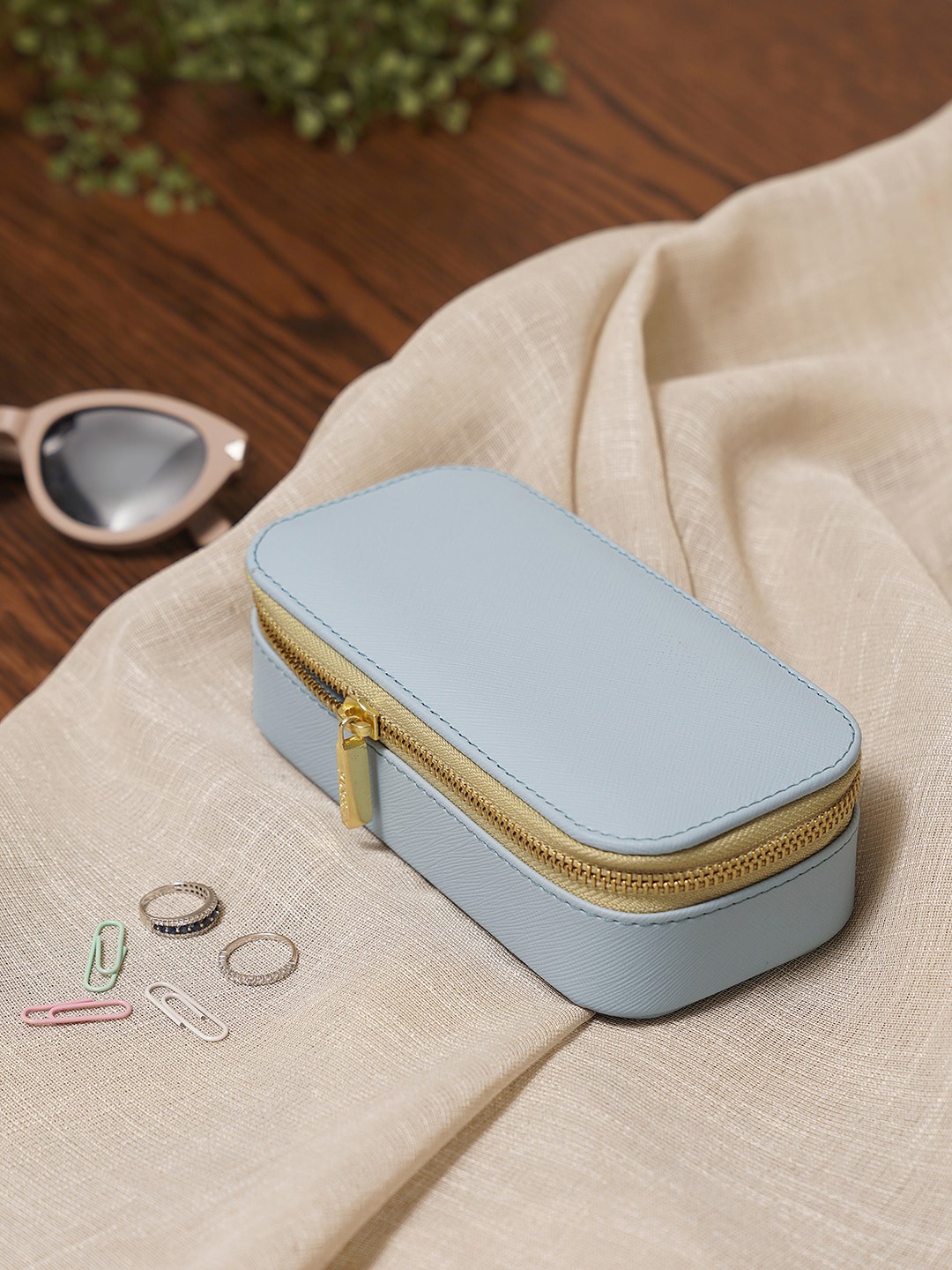 

Pure Home and Living Blue Rectangle Faux Leather Travel Jewellery Box