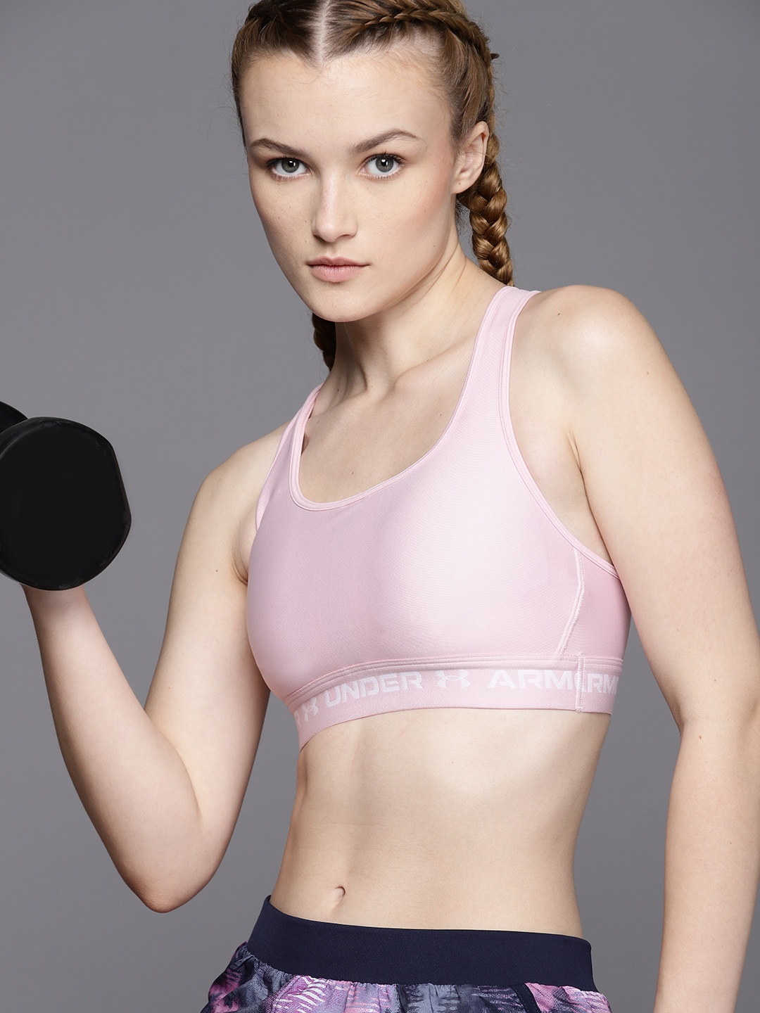 

UNDER ARMOUR Crossback Mid Full Coverage Lightly Padded Workout Bra, Pink