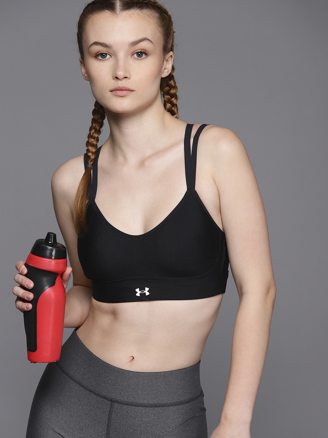 

UNDER ARMOUR Infinity Low Strappy Full Coverage Lightly Padded Sports Workout Bra, Black