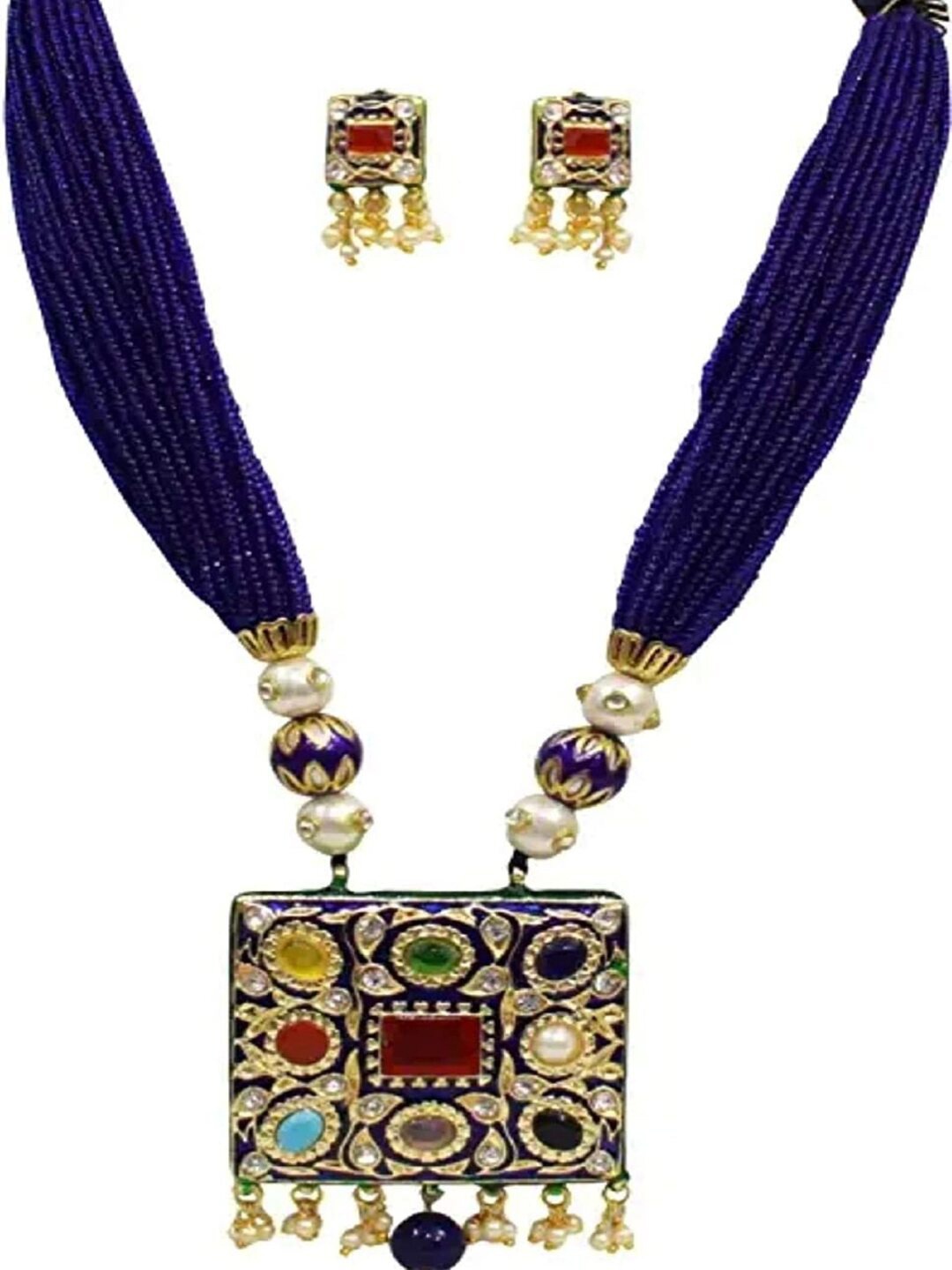 

Runjhun Gold-Plated Stone-Studded & Artificial Beaded Jewellery Set