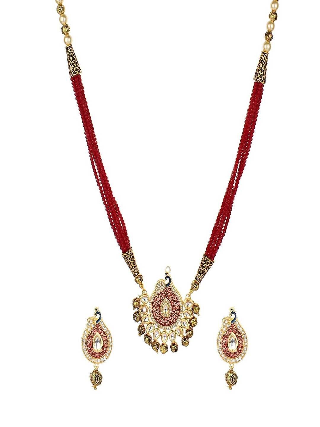 

Runjhun Gold-Plated Stone-Studded & Pearl Beaded Jewellery Set