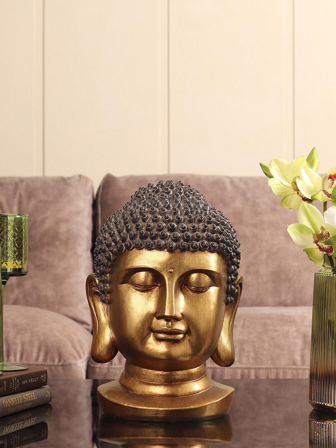 

Pure Home and Living Gold-Coloured Buddha Head With Round Base