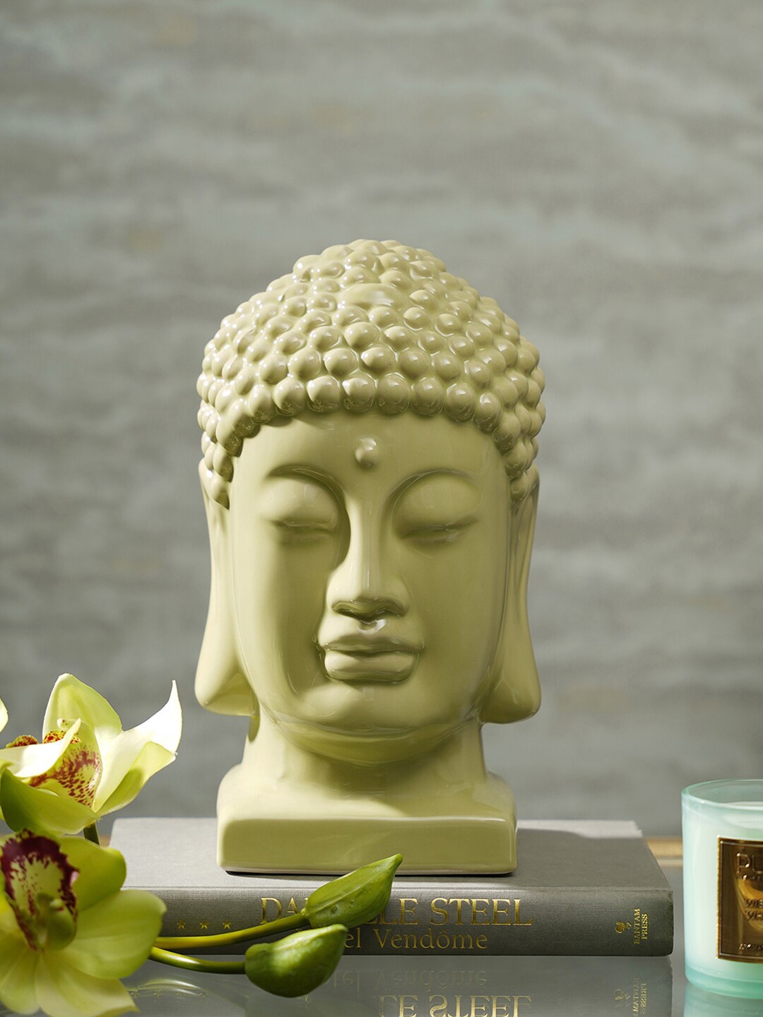

Pure Home and Living Light Green Buddha Head Showpiece
