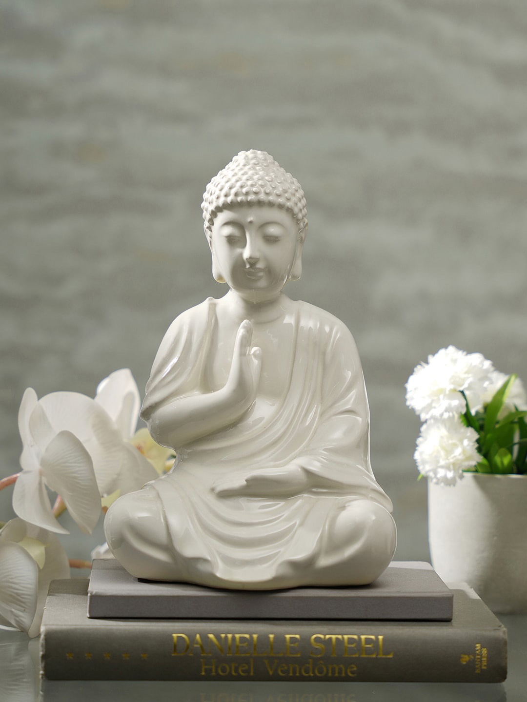 

Pure Home and Living Cream Sitting Buddha Showpieces