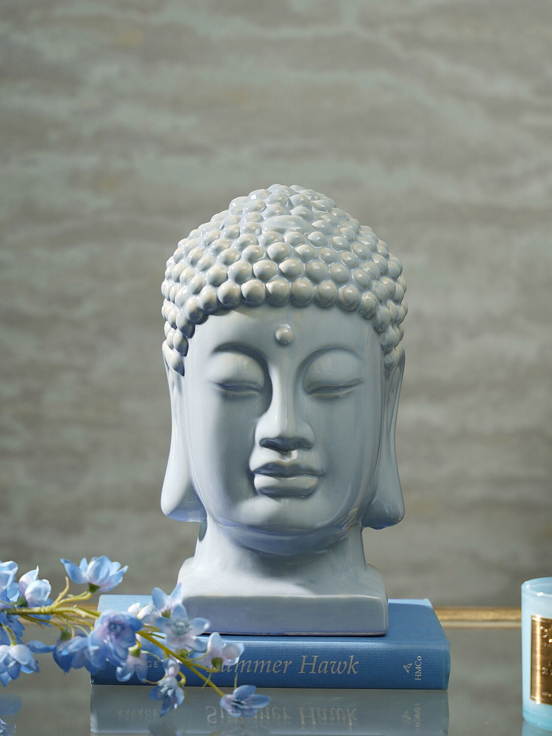 

Pure Home and Living Light Blue Buddha Head Showpiece
