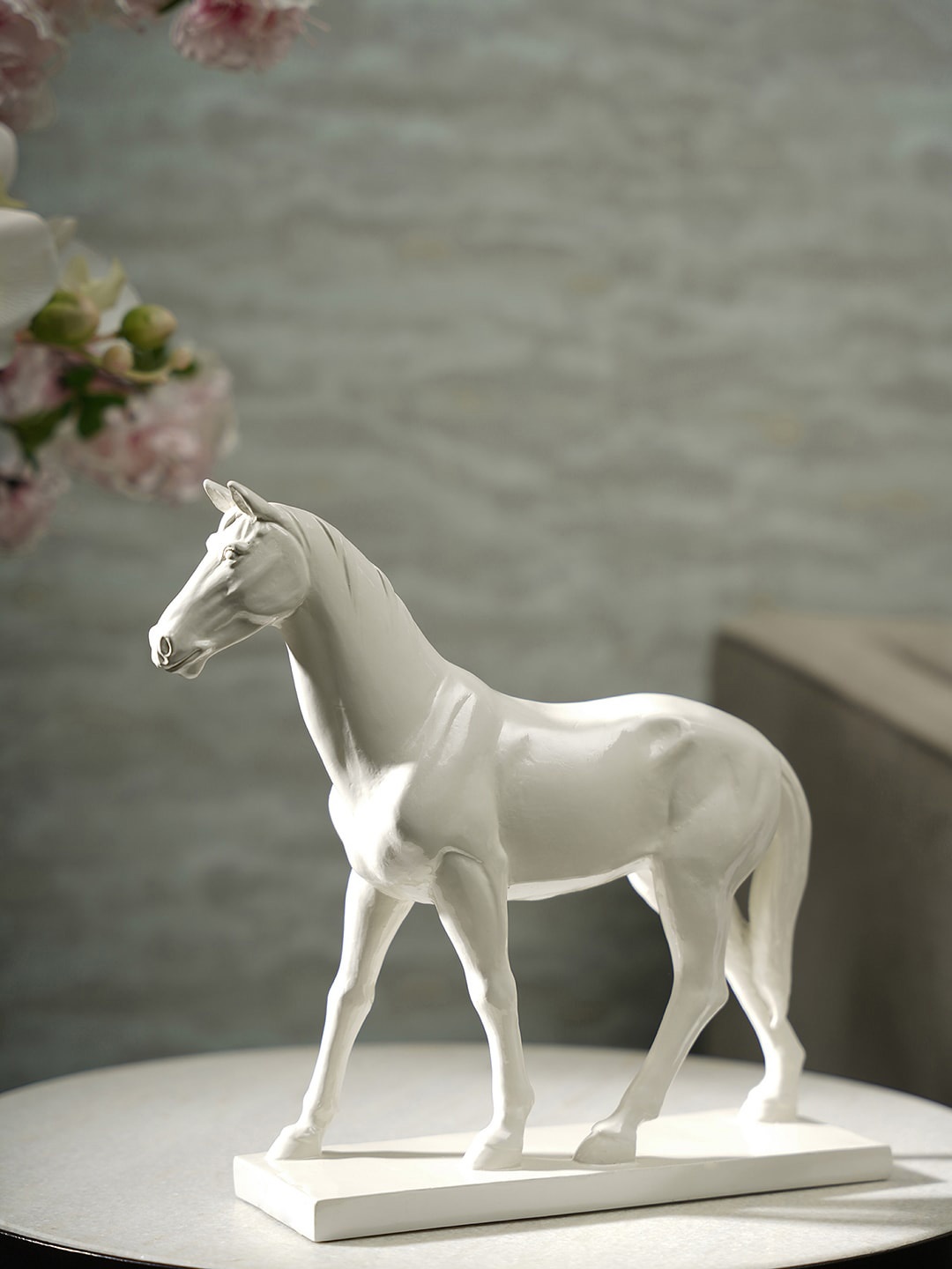 

Pure Home and Living White Polyresin Standing Horse Showpieces
