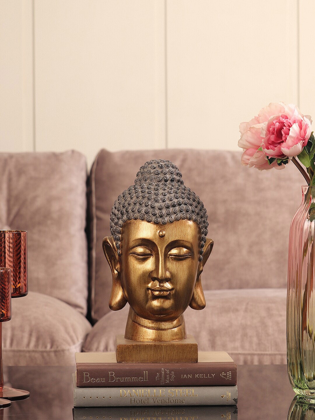 

Pure Home and Living Gold Toned Buddha Head With Square Bas Showpieces