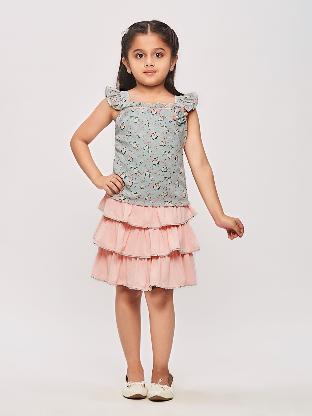 

Tiny Girl Girls Printed Top with Skirt, Sea green
