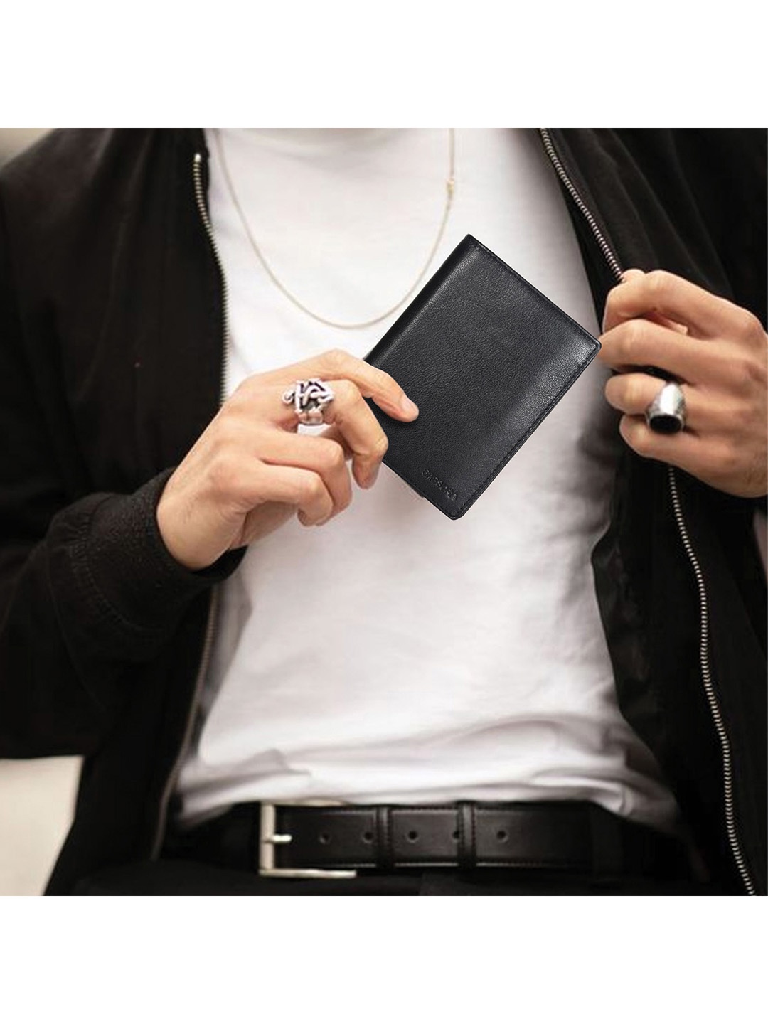 

Sassora Men Leather Two Fold RFID Wallet, Black