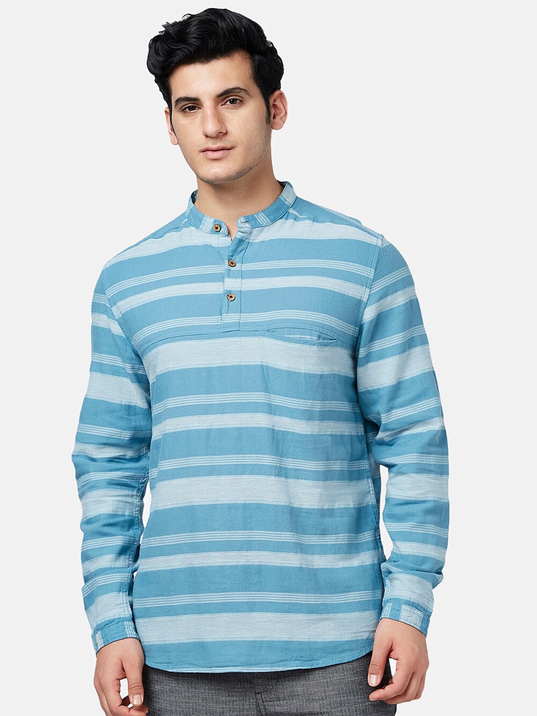 

7 Alt by Pantaloons Horizontal Stripes Cotton Casual Shirt, Blue