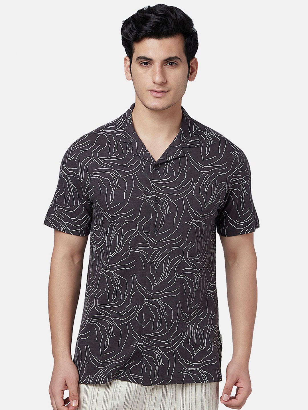 

7 Alt by Pantaloons Abstract Printed Cotton Slim Fit Casual Shirt, Charcoal