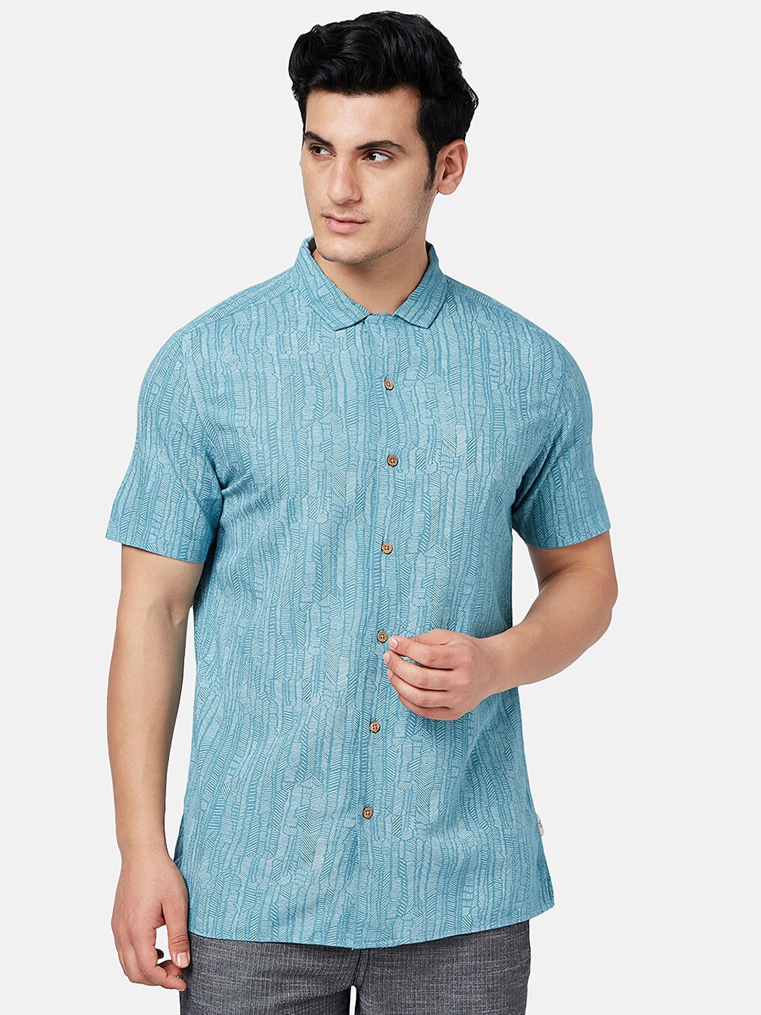 

7 Alt by Pantaloons Cut Away Collar Casual Shirt, Teal