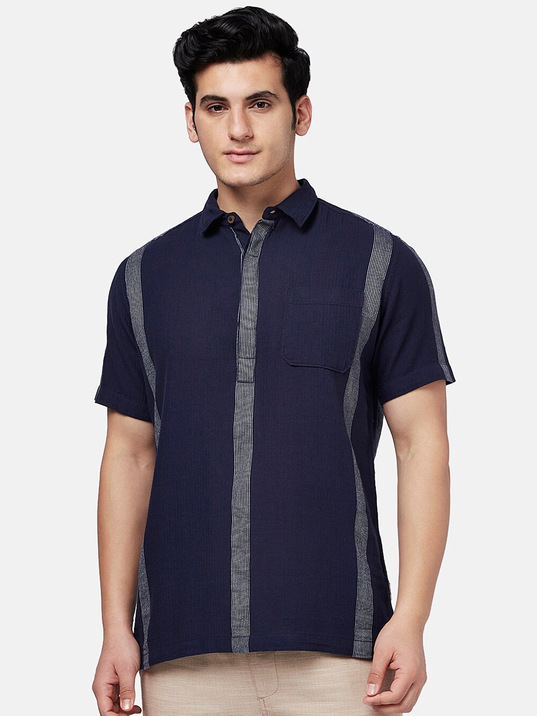 

7 Alt by Pantaloons Striped Cotton Casual Shirt, Navy blue