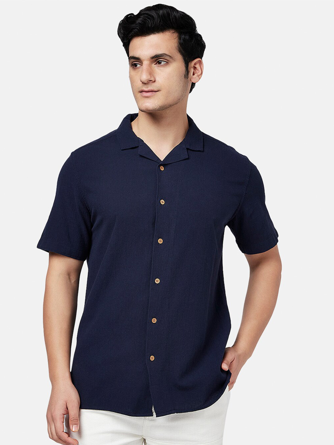 

7 Alt by Pantaloons Slim Collar Casual Shirt, Navy blue