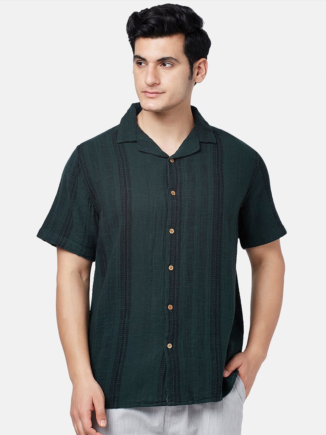 

7 Alt by Pantaloons Striped Casual Shirt, Green