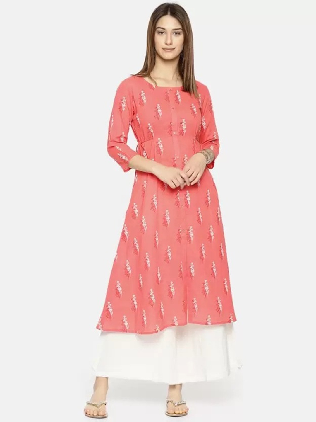 

Span Ethnic Motifs Printed Pure Cotton Round Neck A-Line Kurta, Pink