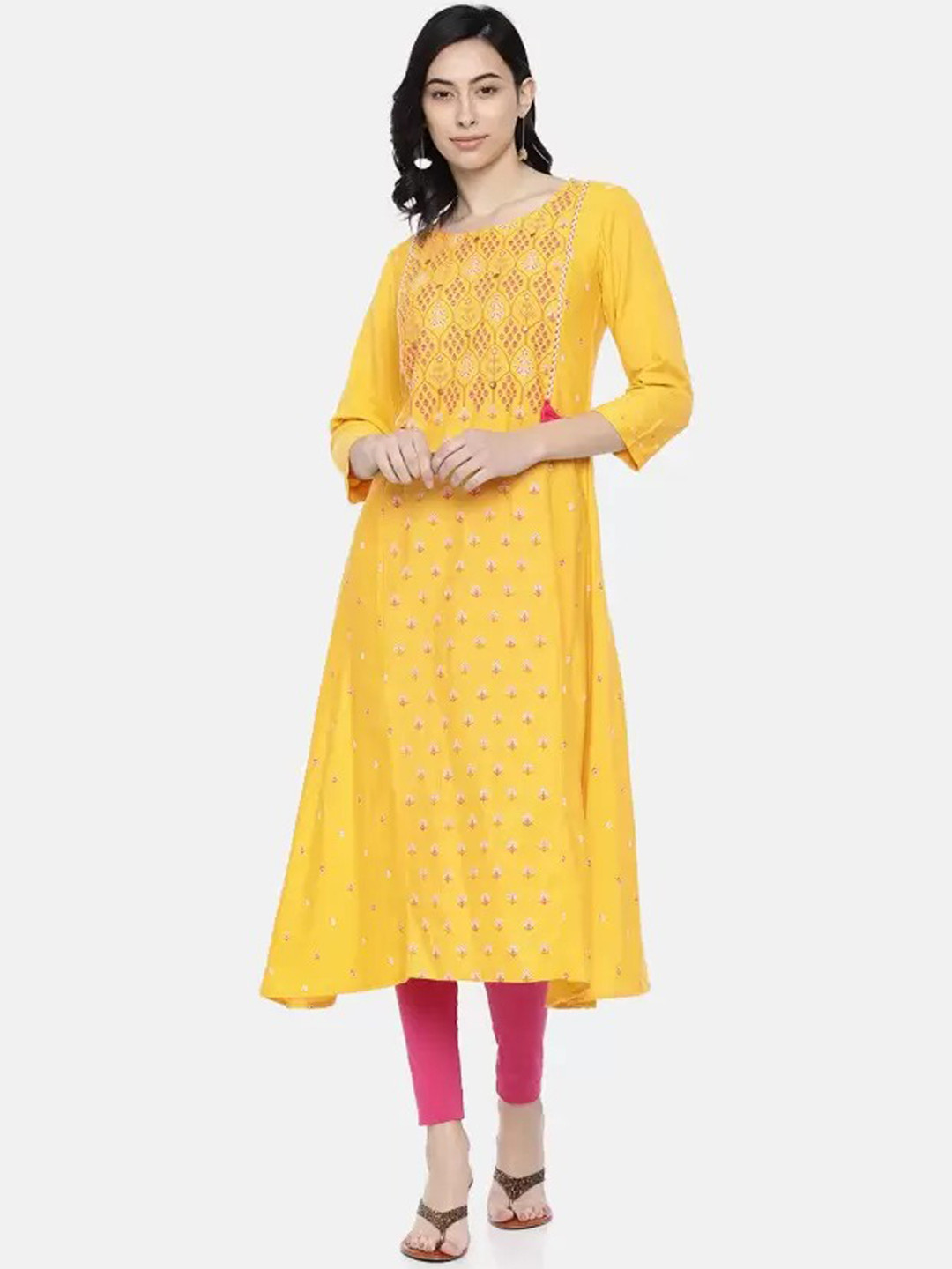 

Span Floral Printed Pure Cotton Kurta, Yellow