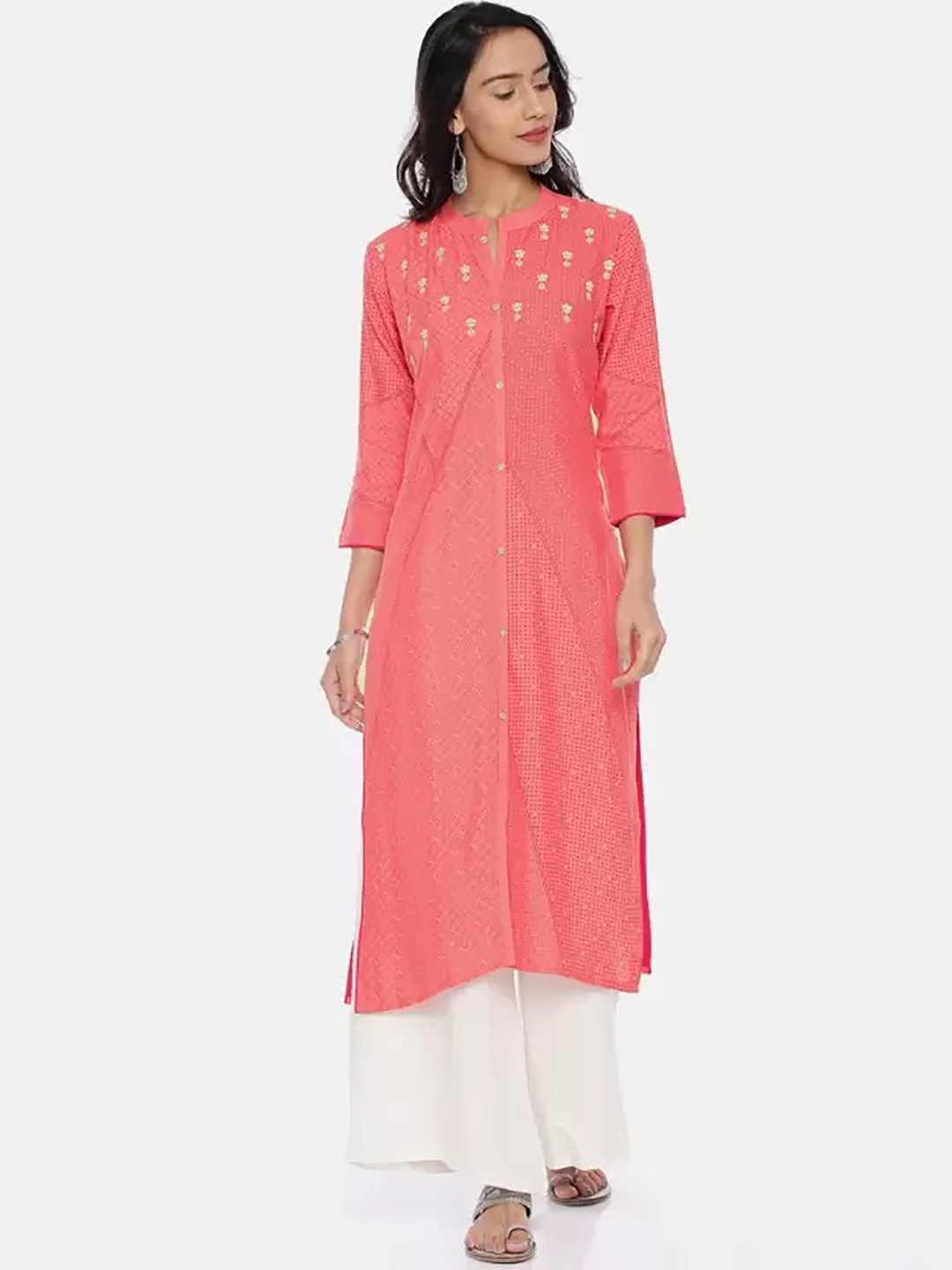 

Span Geometric Embroidered Thread Work Cotton Kurta, Peach