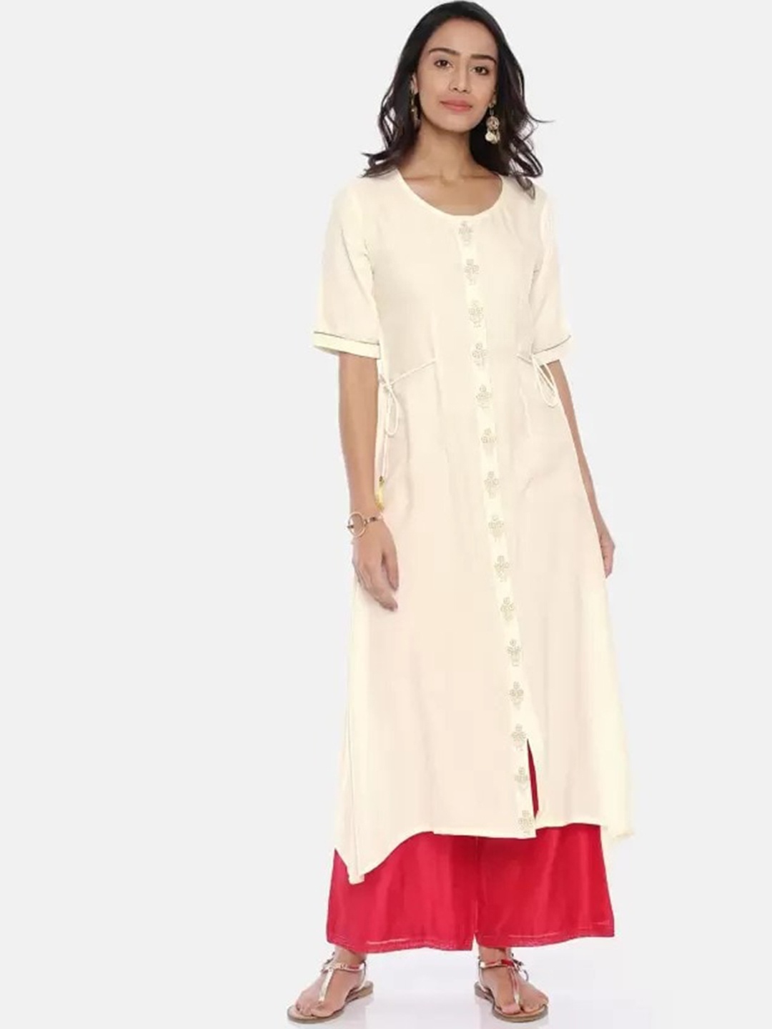 

Span Round Neck Pure Cotton A-Line Kurta, White