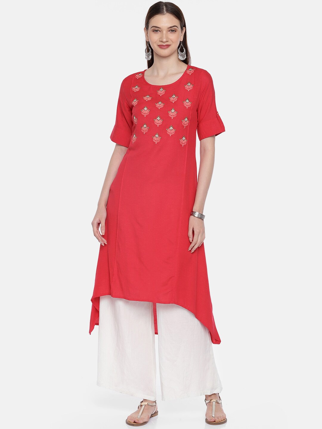

Span Ethnic Motifs Embroidered Pure Cotton Kurta, Peach