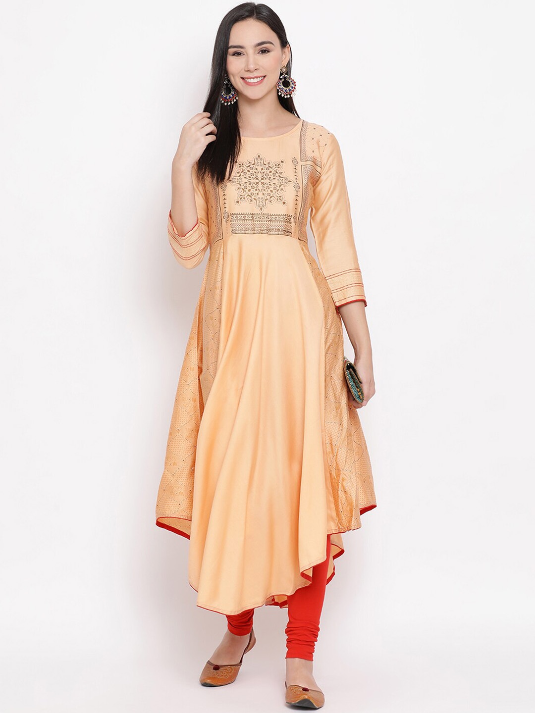 

Span Ethnic Motifs Printed Pure Cotton Kurta, Peach