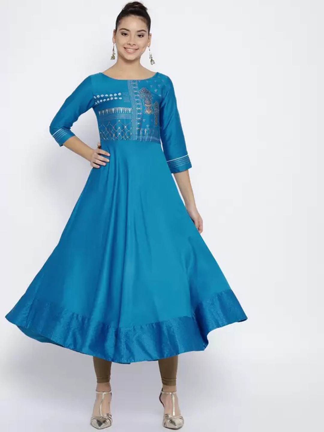

Span Ethnic Motifs Printed Pure Cotton Anarkali Kurta, Blue