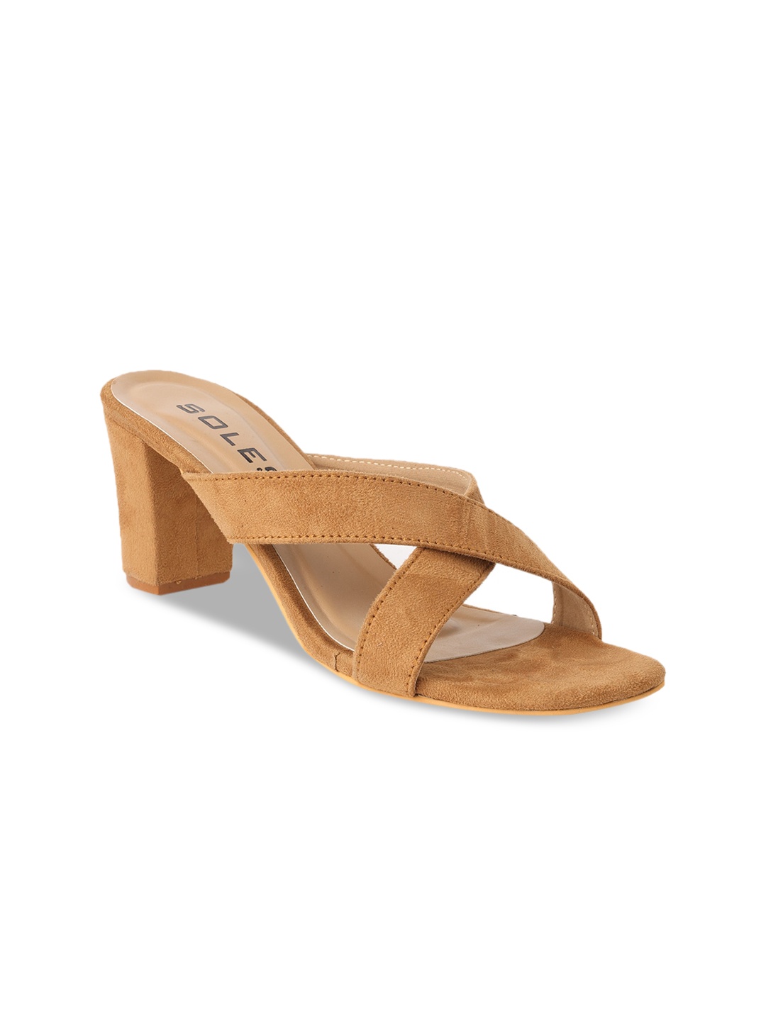 

SOLES Open Toe Block Heels, Tan