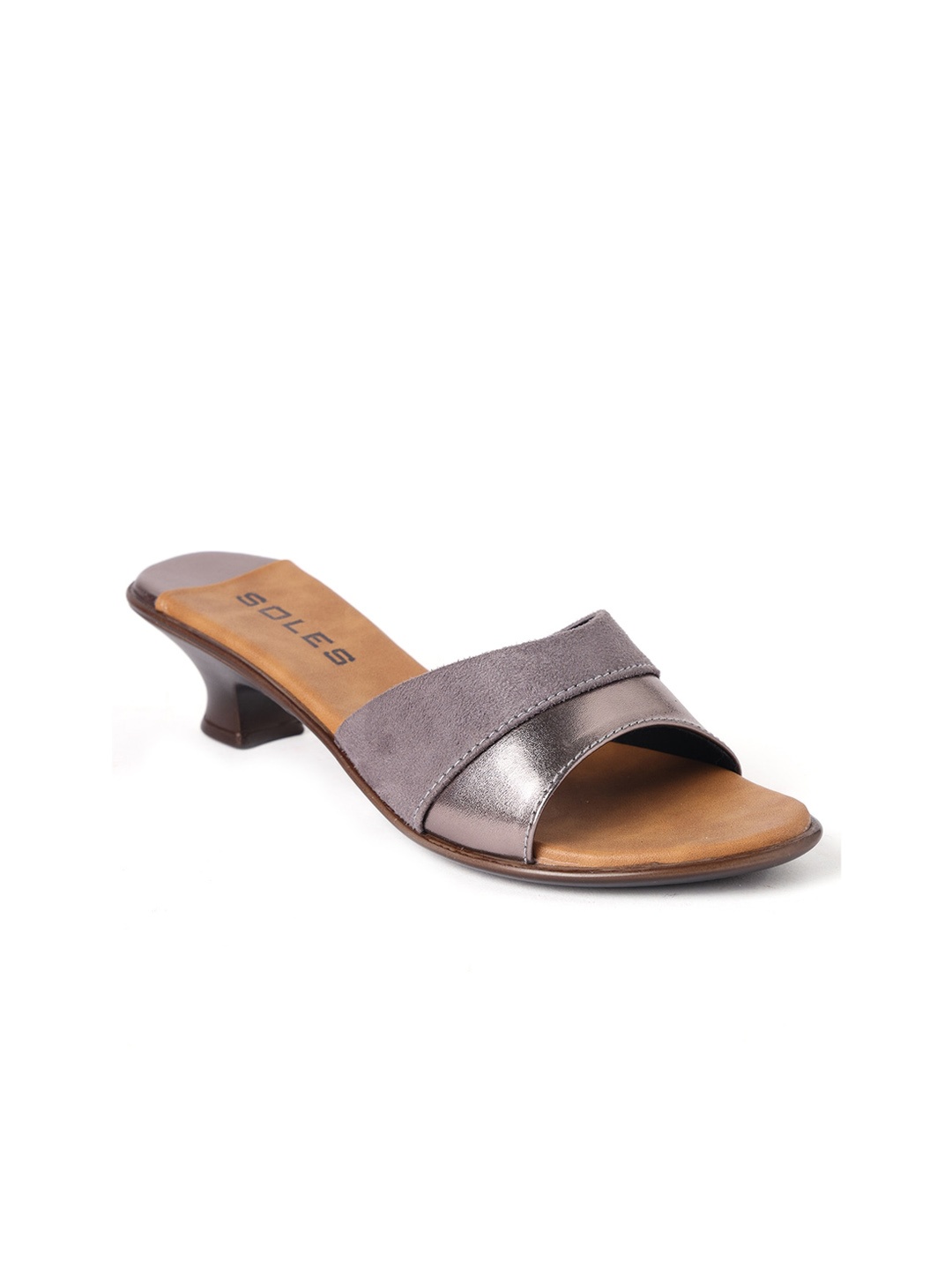 

SOLES Textured Open Toe Kitten Heels, Metallic